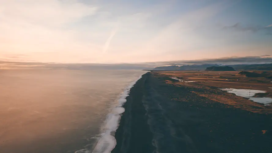 自然 风景 海洋 黑沙 日落 冰岛 海浪 4K壁纸