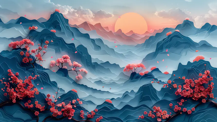 唯美山水纸艺风高清电脑桌面壁纸