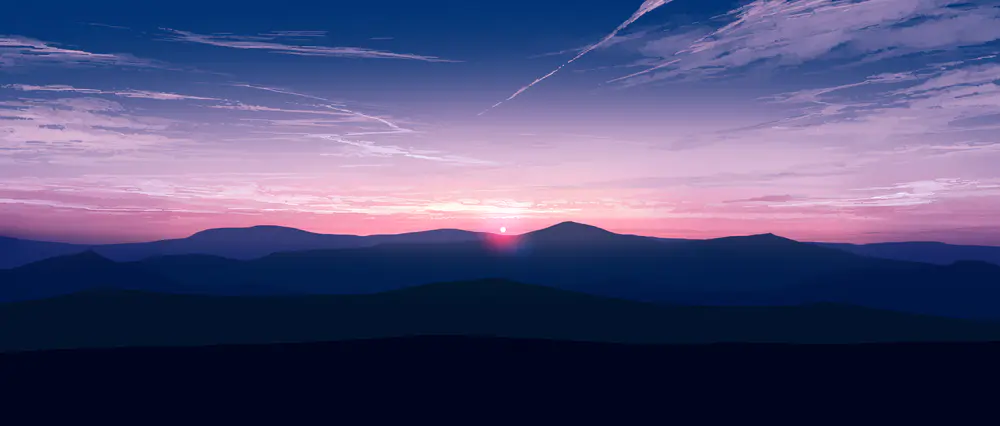 优雅 AI艺术 图片 插图 风景 自然 日出 云 山 太阳 简单背景 极简主义 4K壁纸
